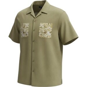 Murano Mens Olive Green Embroidered Leaf Pocket Short Sleeve Shirt 4XT NEW